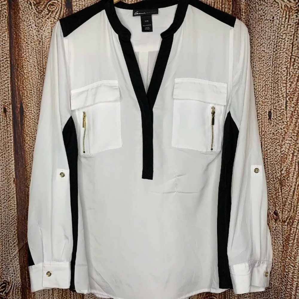 Lane Bryant White Black Blouse Women's 14/16